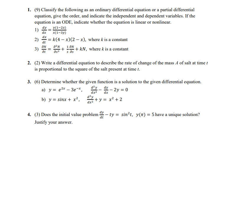 Solved 1. (9) Classify the following as an ordinary | Chegg.com