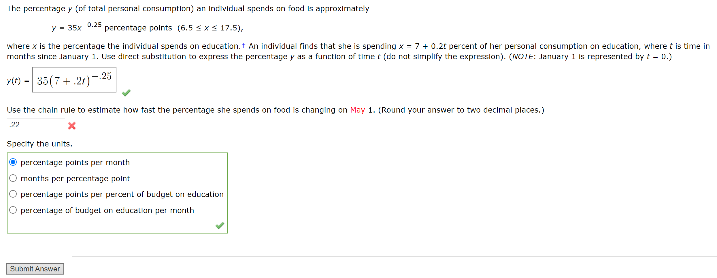 Solved The Percentage Y (of Total Personal Consumption) An | Chegg.com