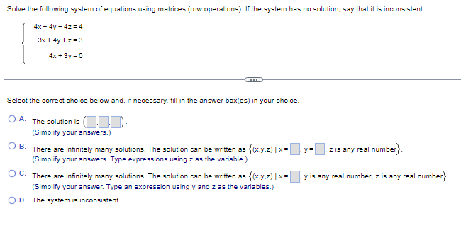 Solved Solve the following system of equations using | Chegg.com