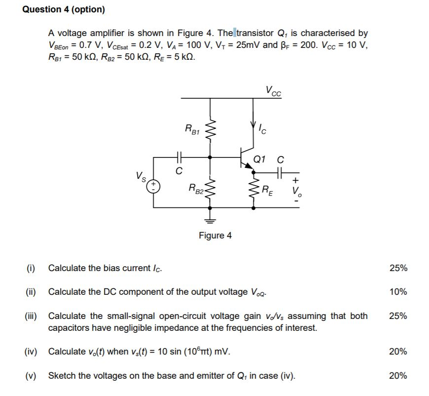 Solved Question 4 (option) A voltage amplifier is shown in | Chegg.com