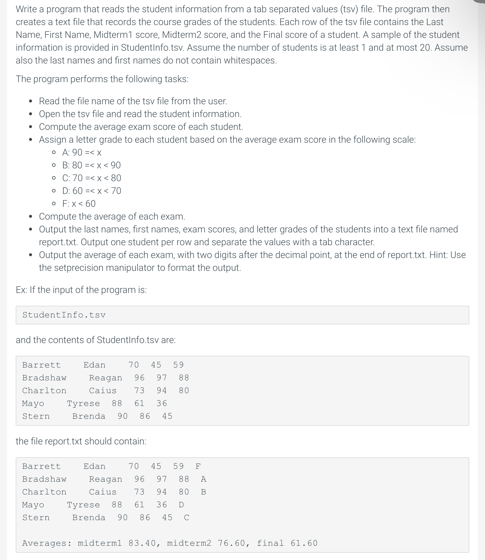 Solved Write a program (in C++) that reads the student | Chegg.com