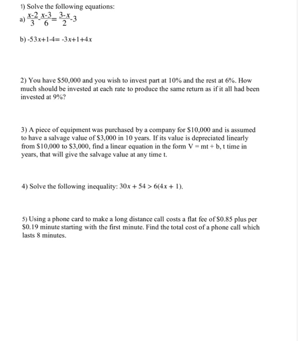 Solved Solve the following equations: X-2/3 - X-3/6 = 3-X/- | Chegg.com