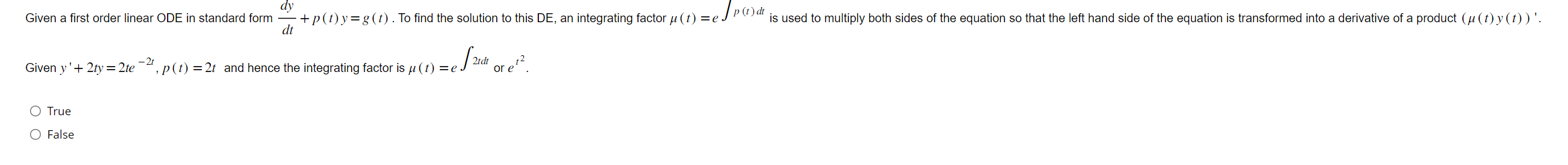 Solved Given y′+2ty=2te−2t,p(t)=2t and hence the integrating | Chegg.com