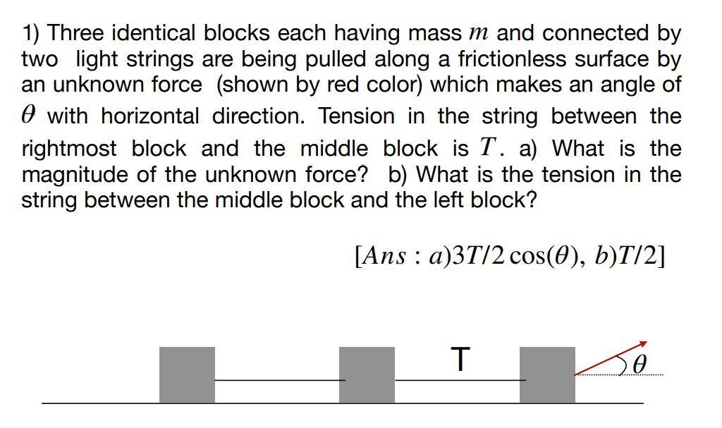 Solved 1) Three Identical Blocks Each Having Mass M And | Chegg.com