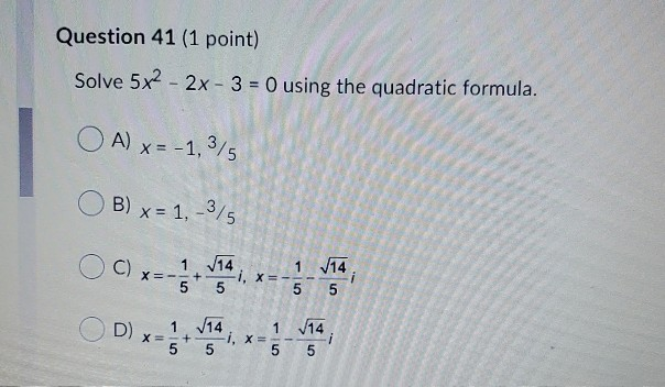 Question 40 1 Point Solve X2 13x 22 0 Using Chegg Com