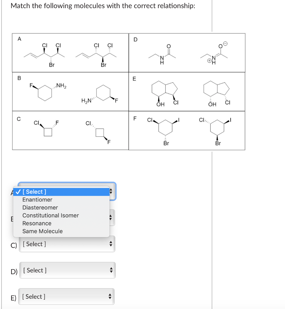 Solved Match The Following Molecules With The Correct | Chegg.com