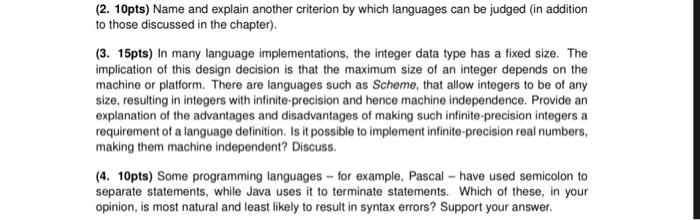 Solved Just basic questions about programming languages that | Chegg.com