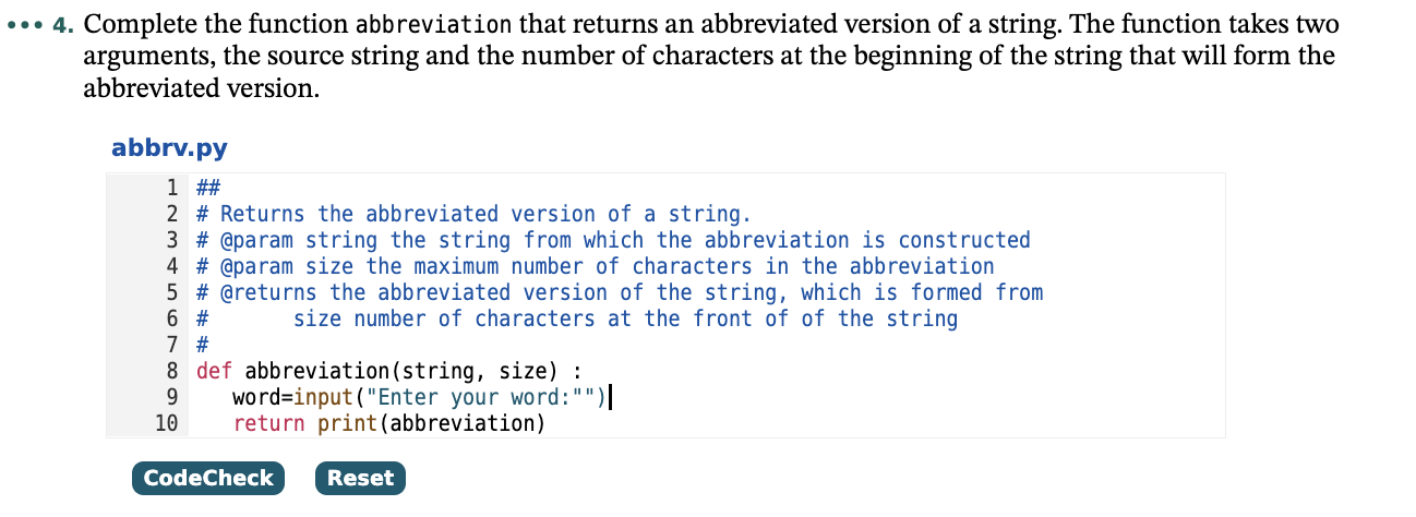 Solved ... 4. Complete the function abbreviation that | Chegg.com
