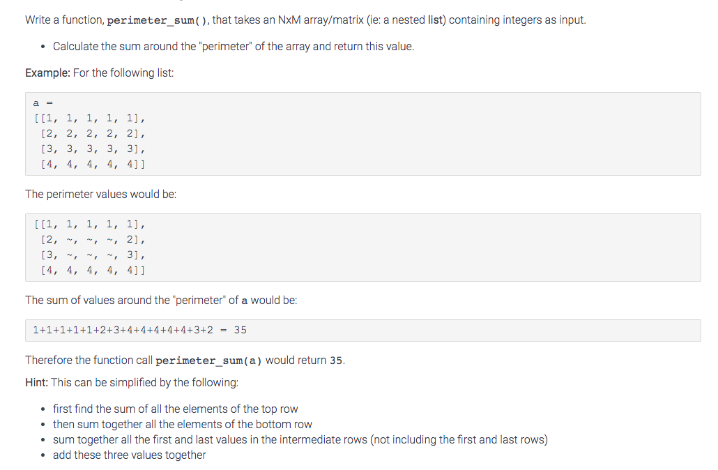 Solved Write a function perimeter sum that takes an NxM