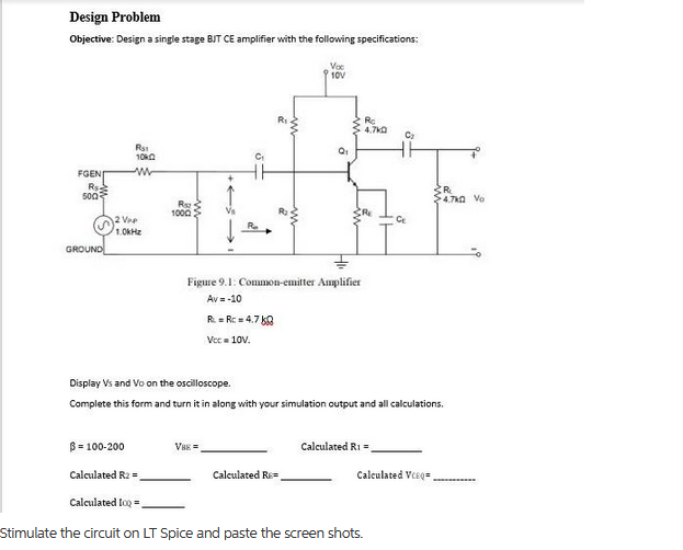 Solved Design Problem Objective: Design a single stage BJT | Chegg.com