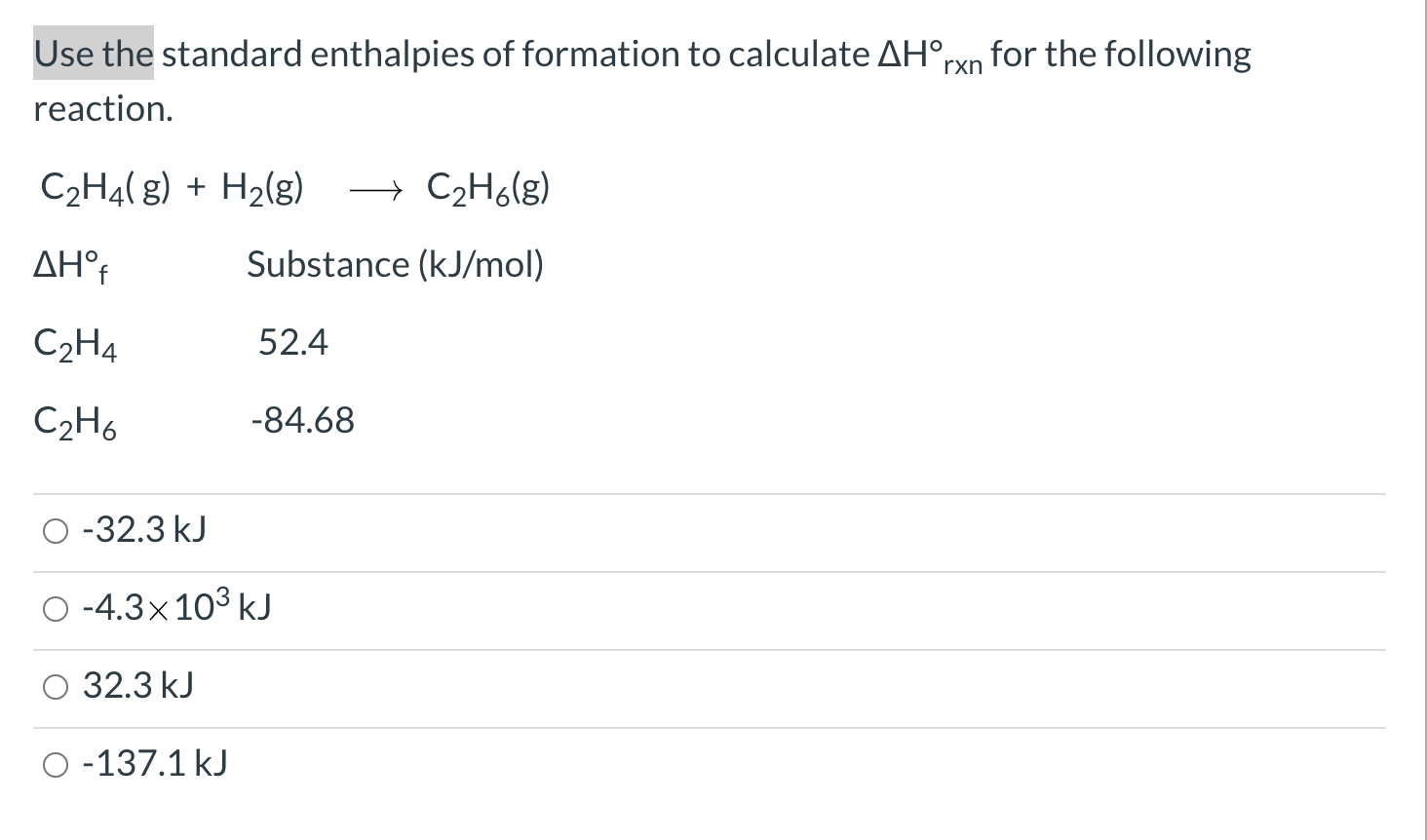 Solved for the following rxn Use the standard enthalpies of