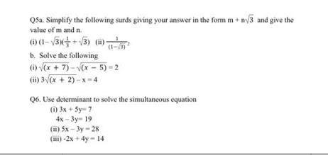 Solved QSa. Simplify the following surds giving your answer | Chegg.com