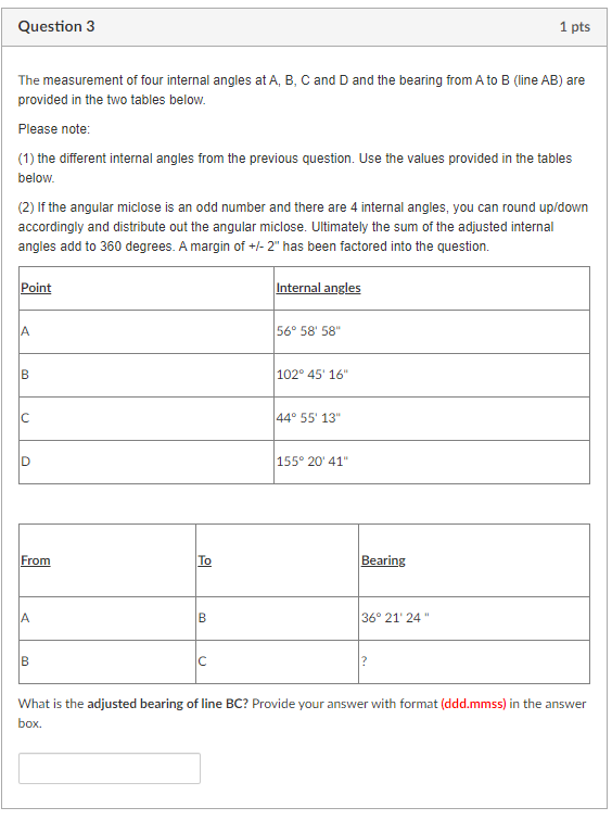 Solved The measurement of four internal angles at A,B,C and | Chegg.com