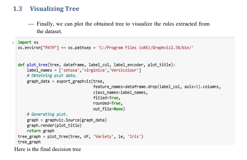 Solved 1.3 Visualizing Tree - Finally, we can plot the | Chegg.com
