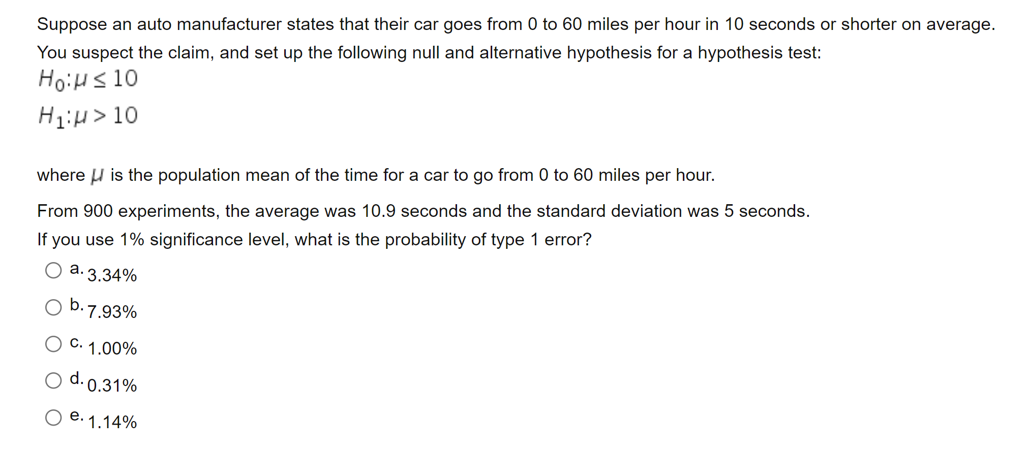 Solved Suppose an auto manufacturer states that their car | Chegg.com