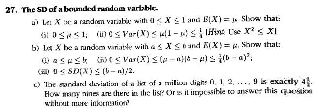 Solved 27. The SD of a bounded random variable. a) Let X be | Chegg.com
