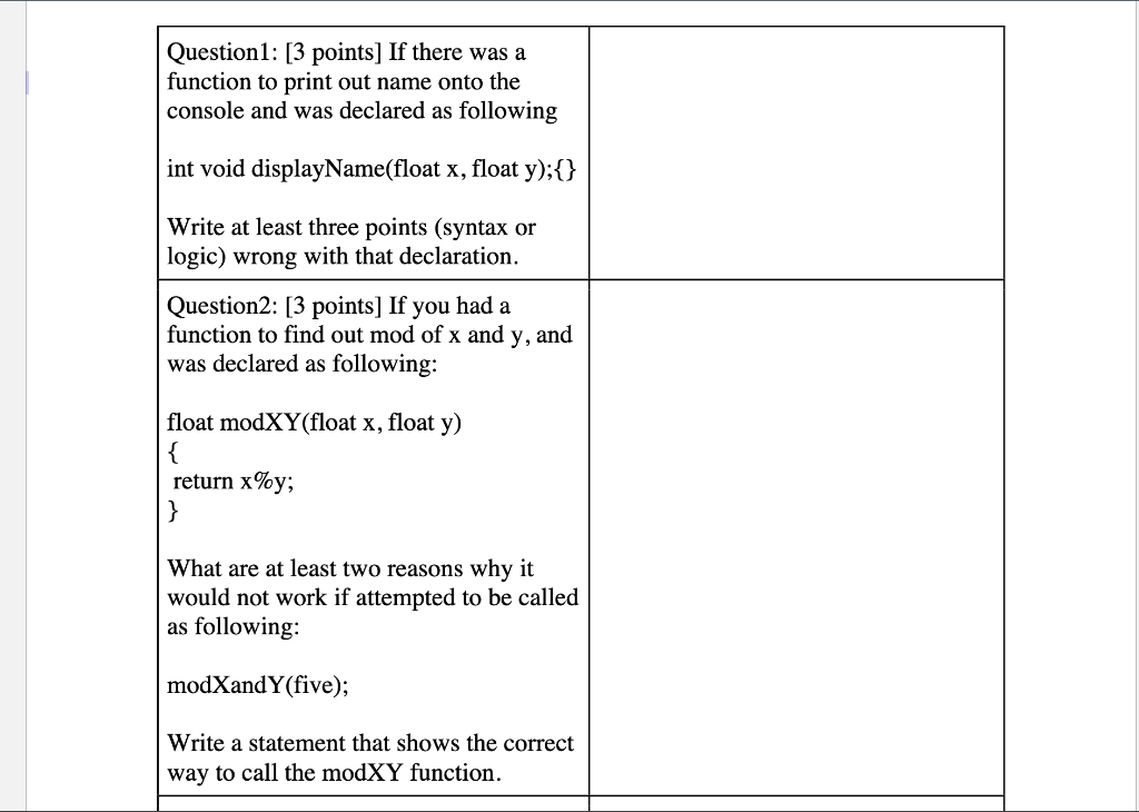Solved Question1: [ 3 points] If there was a function to | Chegg.com