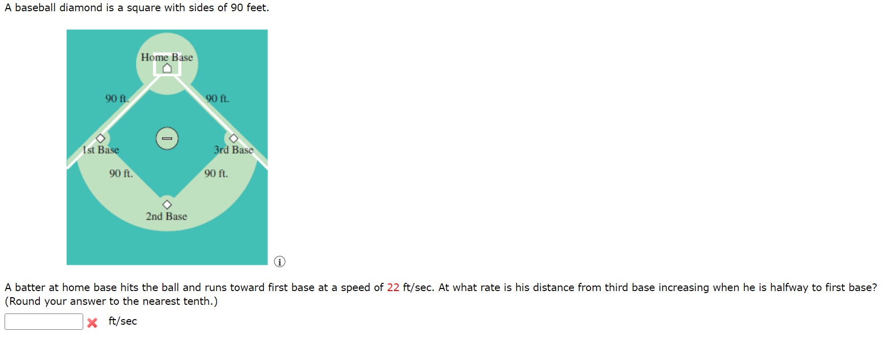 Solved A baseball diamond is a square with sides of 90 feet.