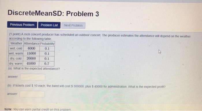 Solved DiscreteMeanSD: Problem3 Previous Problem Problem | Chegg.com