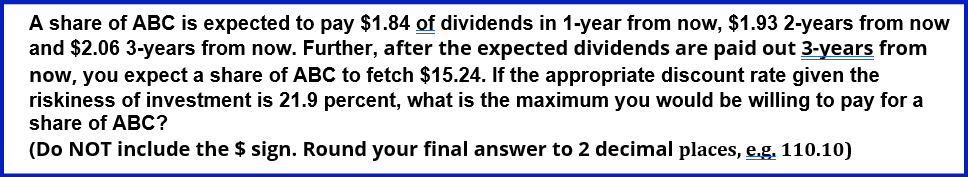 Solved A Share Of ABC Is Expected To Pay $1.84 Of Dividends | Chegg.com