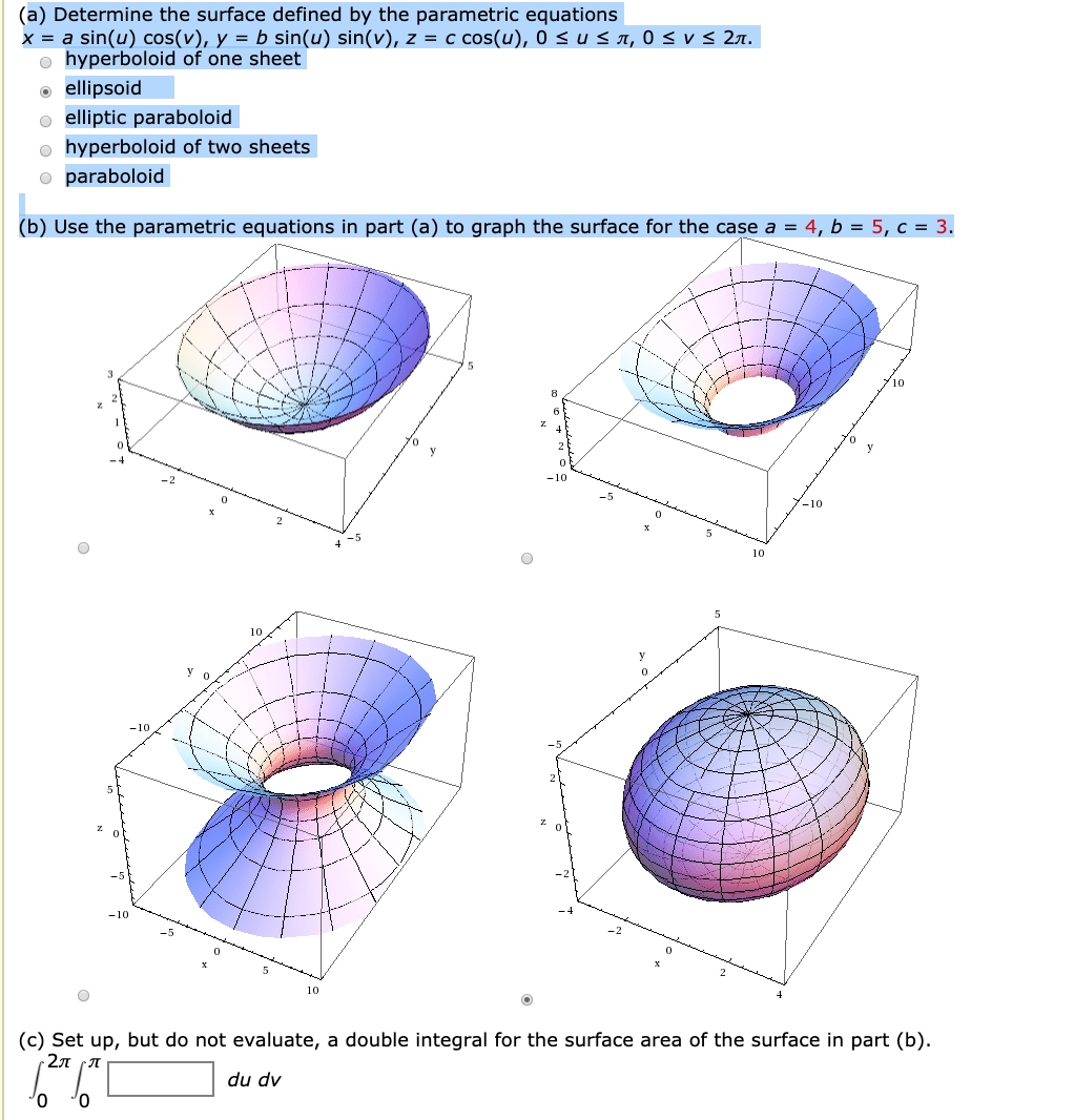 Solved A Determine The Surface Defined By The Parametri Chegg Com