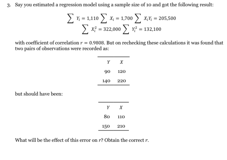 Solved Say you estimated a regression model using a sample | Chegg.com