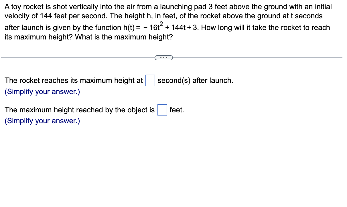 Solved A toy rocket is shot vertically into the air from a | Chegg.com