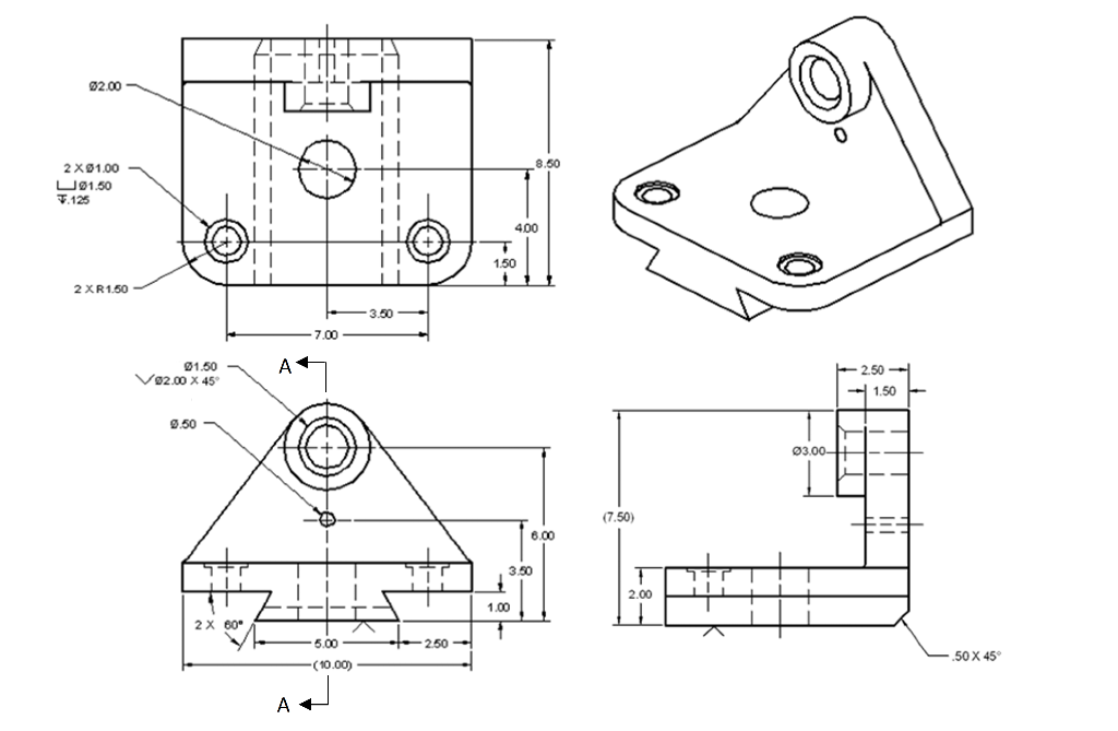 Solved The front, right-side, and top views and the | Chegg.com