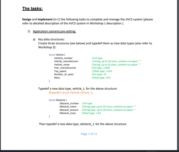 Solved The tasks: Design and implement (in C) the following | Chegg.com