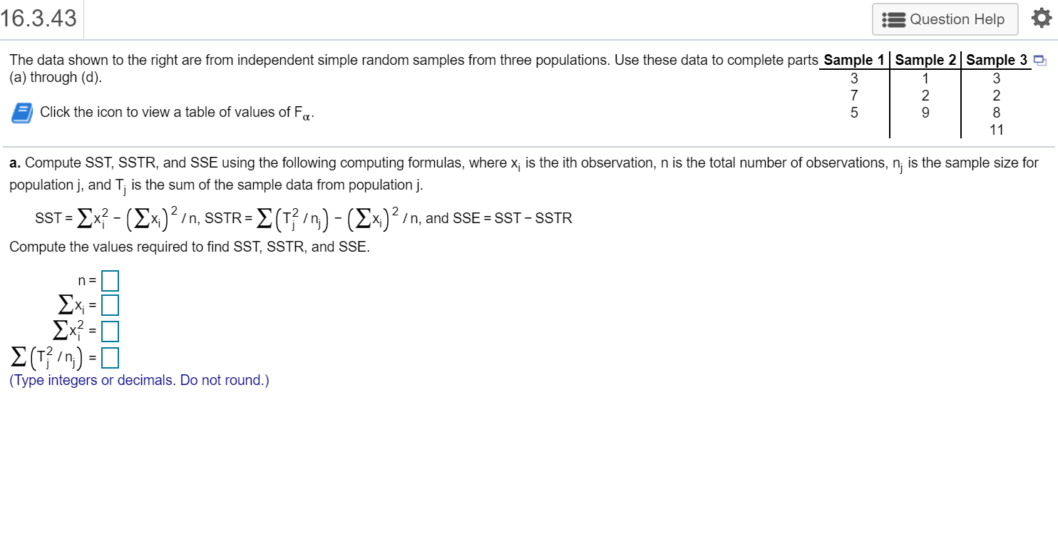 Solved 16 3 43 Question Help The Data Shown To The Right Chegg Com