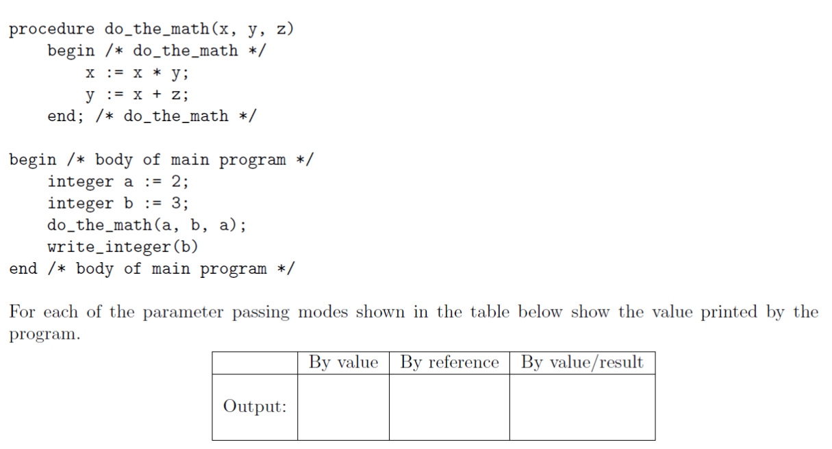Solved procedure do_the_math (x,y,z) begin /* do_the_math ∗/ | Chegg.com