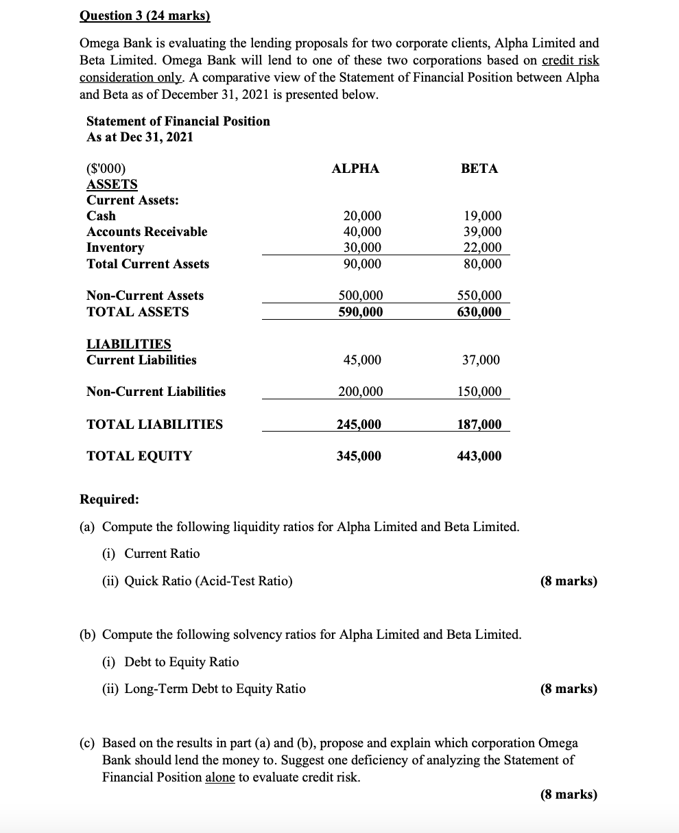 Solved Question 3 24 marks Omega Bank is evaluating the Chegg