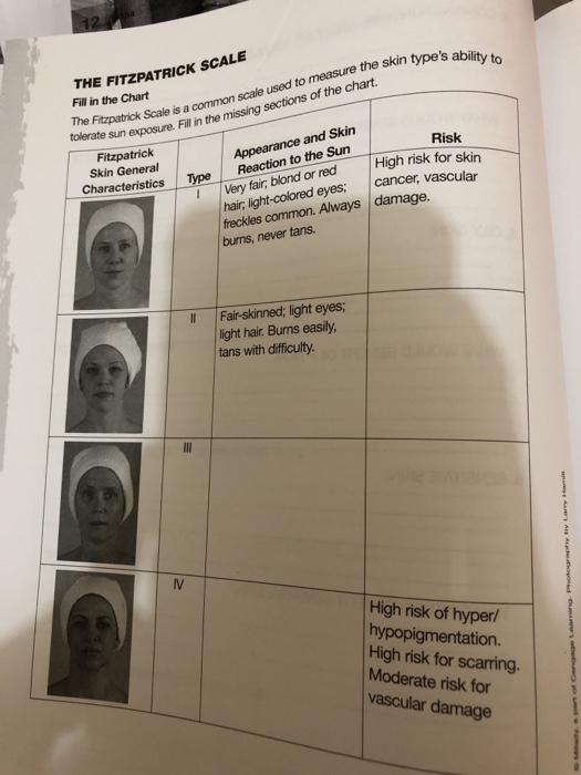 Solved THE FITZPATRICK SCALE Fill in the Chart Scale is a | Chegg.com