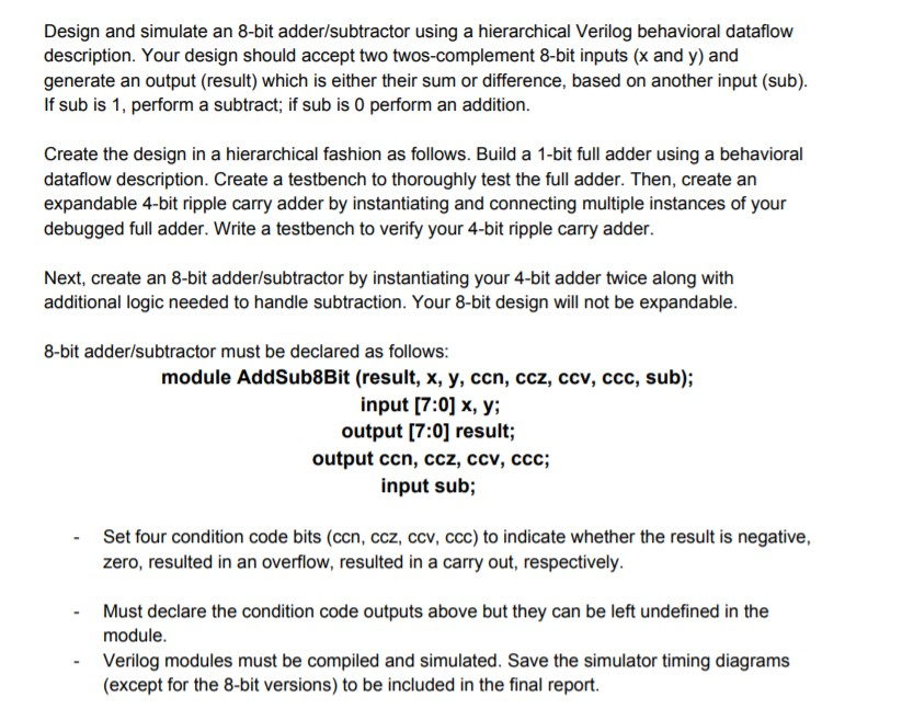 Design and simulate an 8-bit adder/subtractor using a | Chegg.com image.