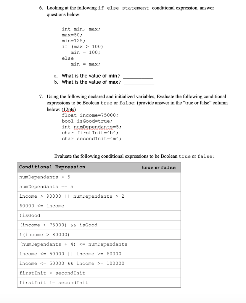 Solved 6. Looking At The Following If-else Statement | Chegg.com