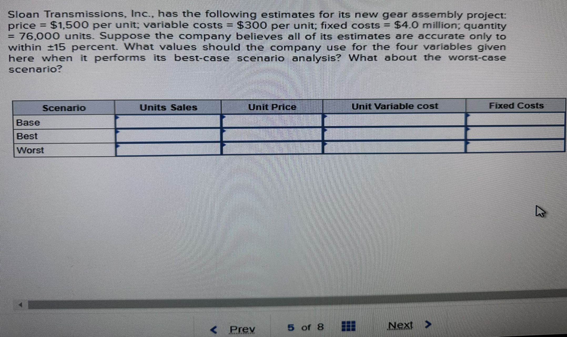 Solved Sloan Transmissions, Inc., has the following