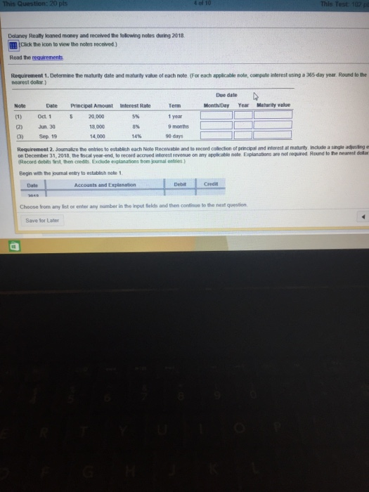 Solved This t of 1 This Test Delaney Realty loaned money and