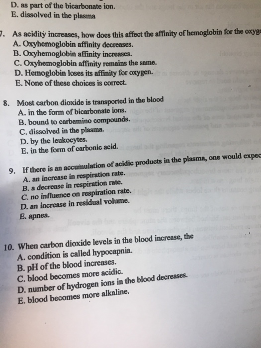 Solved D As Part Of The Bicarbonate Ion E Dissolved In Chegg Com