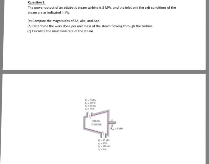 Solved 4 The Power Output Of An Adiabatic Steam Turbine Is Or Cheggcom
