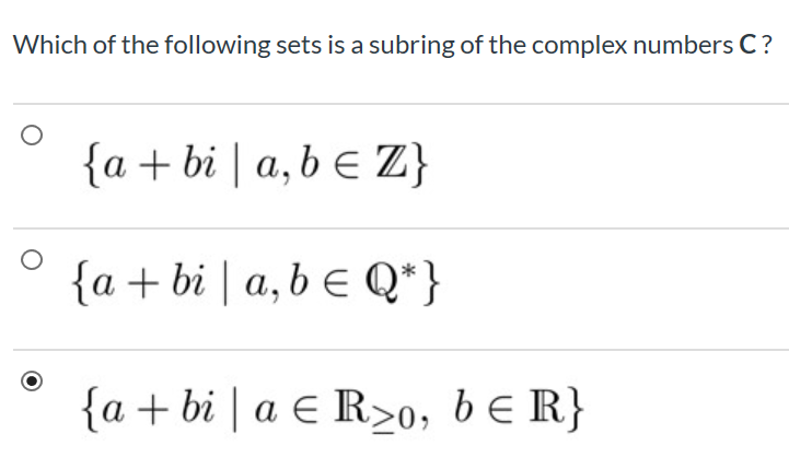 Solved Which Of The Following Sets Is A Subring Of The Co Chegg Com