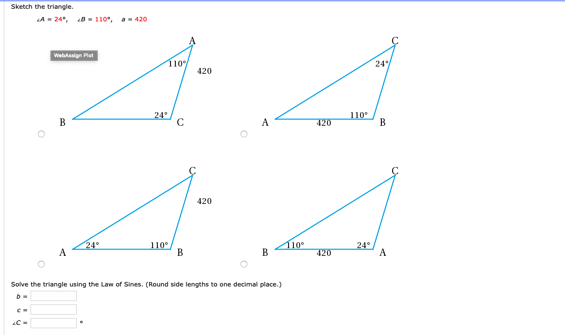 Solved: Sketch The Triangle. LA = 23°, B = 110°, C = 55 23... | Chegg.com