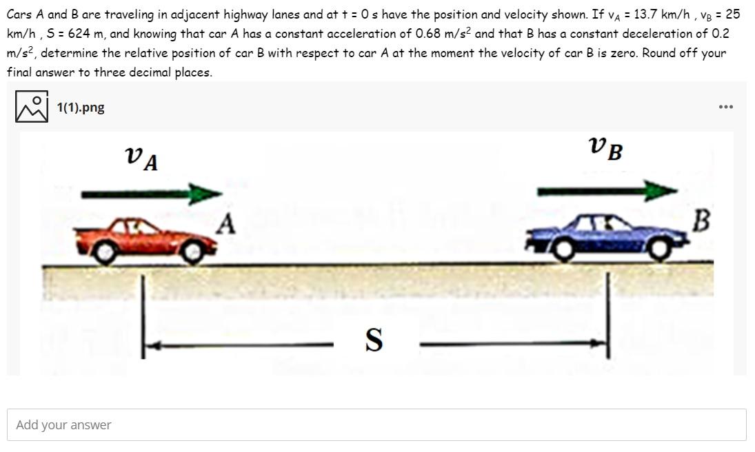 Solved Cars A and B are traveling in adjacent highway lanes