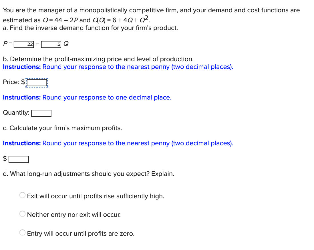 Solved You are the manager of a monopolistically competitive | Chegg.com