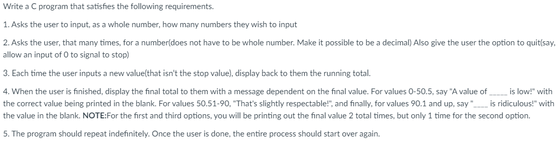 Solved Write a C program that satisfies the following | Chegg.com