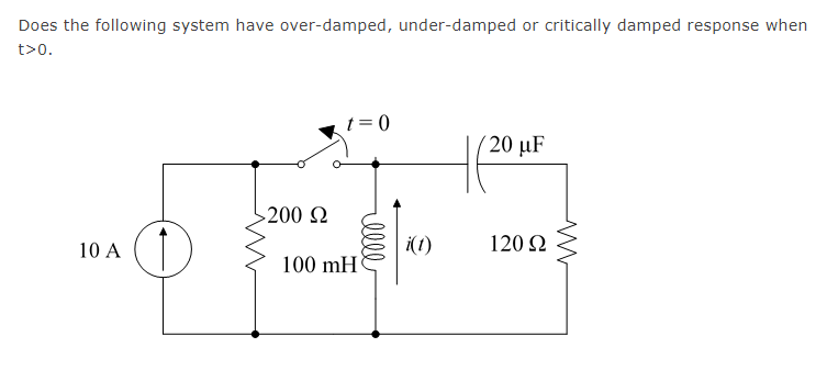 Solved Does the following system have over-damped, | Chegg.com