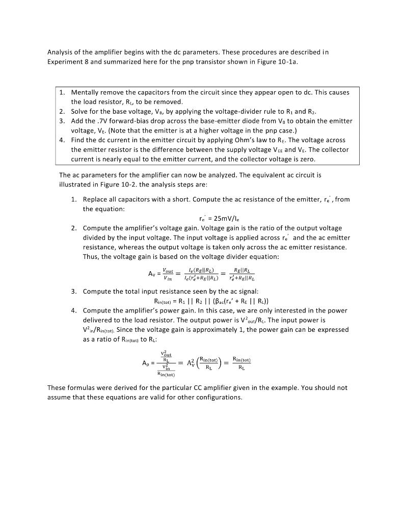 Solved The CommonCollector Amplifier OBJECTIVES After