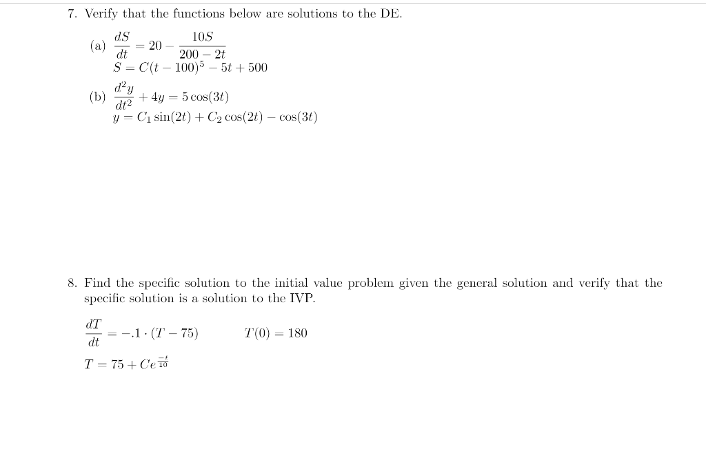 Solved 7. Verify that the functions below are solutions to | Chegg.com