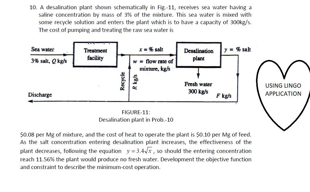 Solved 10. A desalination plant shown schematically in | Chegg.com