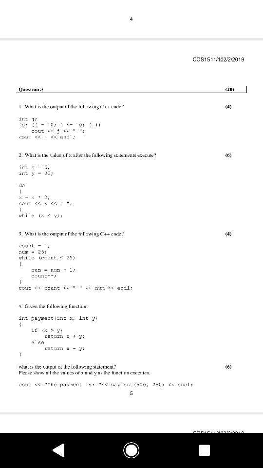 Solved COS1511/102/2/2019 Question 3 (20) 1. What is the | Chegg.com