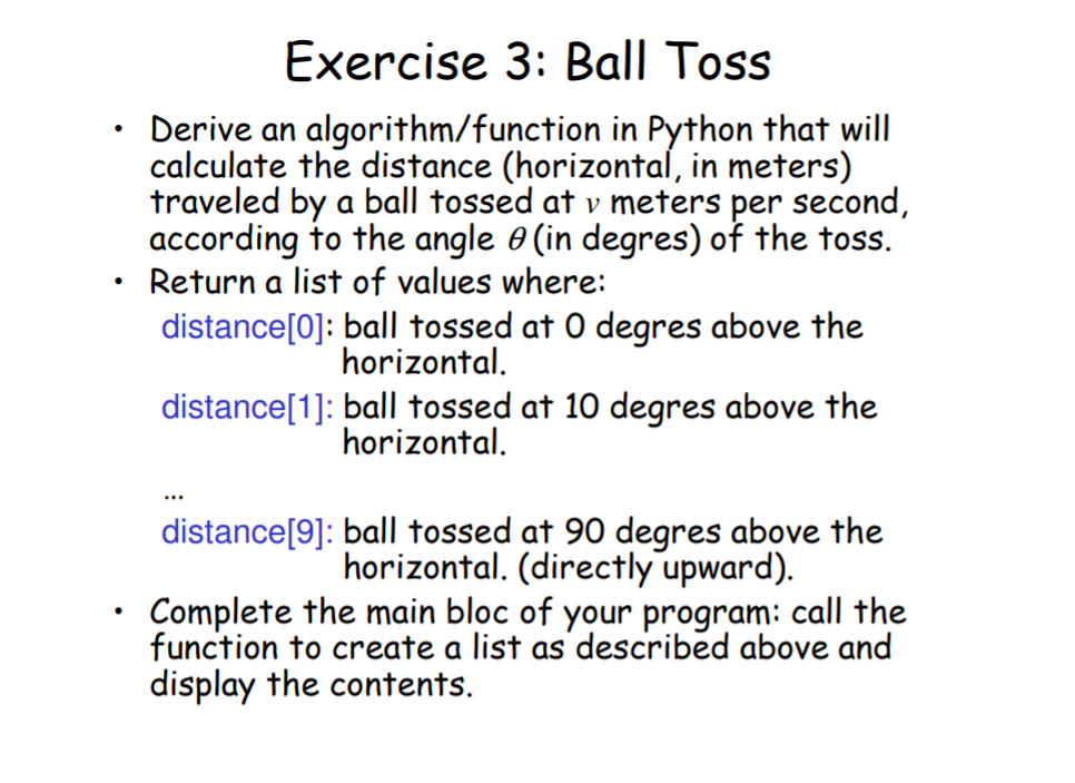 Solved Exercise 3: Ball Toss • Derive an algorithm/function | Chegg.com